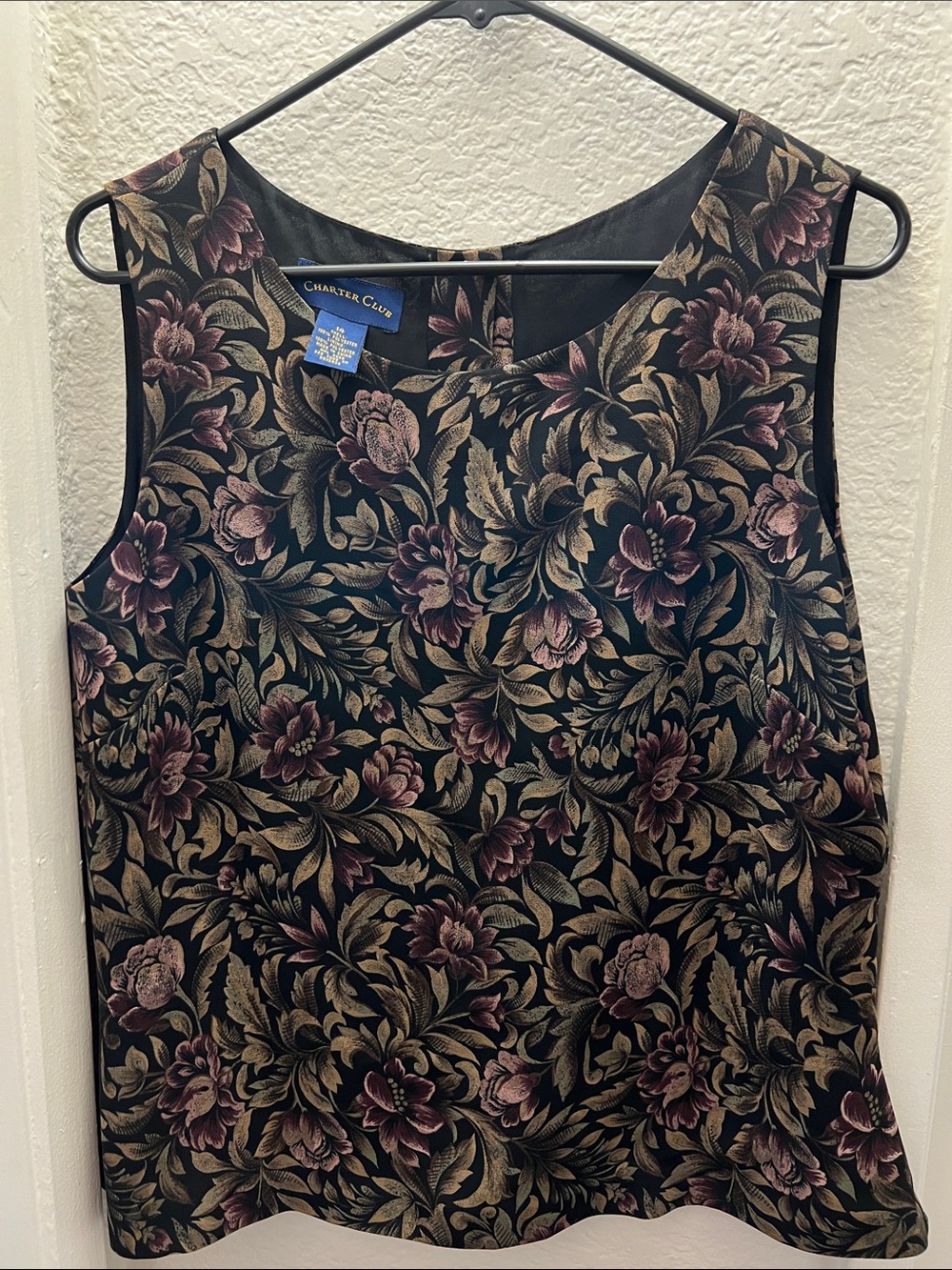 Charter Club Black Floral Jacquard Sleeveless Top